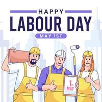 happy labor day banner vektorillustration. tecknad arbetare firar maj vektor