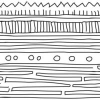 schwarz-weiße Strichzeichnungen abstrakter Vektor wiederholen nahtloses Grenzmuster. Illustration enthält Kreise, Rechteckelemente, Formen, Geometrie, Zickzack