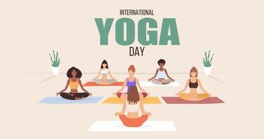 yoga-kurs, gruppe von frauen, die yoga praktizieren. Internationaler Yoga-Tag. Vektor-Illustration vektor