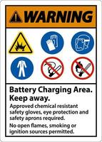 Warnung Batterieladebereich fernhalten Schild auf weißem Hintergrund vektor