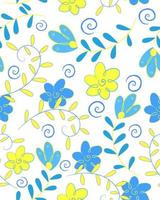 Muster mit blau-gelben Blumen und Blättern vektor