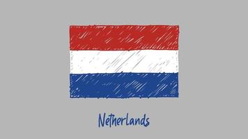 Nederländernas nationella flagga markör eller pennskiss illustration vektor