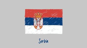 Serbiens nationella flagga markör eller pennskiss illustration vektor