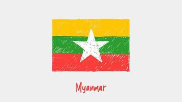 myanmar nationella flagga markör eller pennskiss illustration vektor