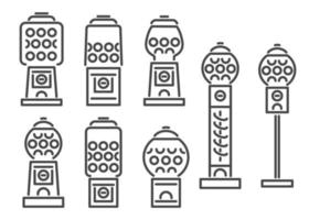 Icon-Set für Kaugummiautomaten. Retro-Verkaufsautomat für Süßigkeiten und Kaugummis. Süßigkeiten-Slot-Vektor-Illustration isoliert auf weißem Hintergrund vektor