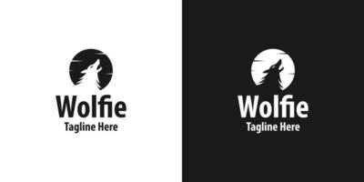 Silhouettenillustration des heulenden Wolfs mit Mond-Logo-Design