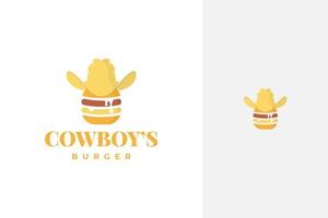 hamburgare och cowboyhatt, cowboyburgares logotypdesign vektor