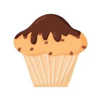läcker vacker cupcake med russin och choklad. hemlagad muffins. aptitretande efterrätt för födelsedagar, bröllop och andra högtider. logotyp för bagerier. vektor illustration.