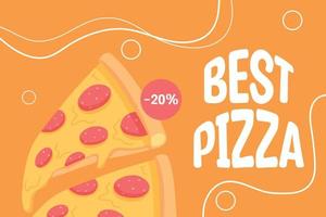 pizza banner med salami. flygblad med pepperoni pizza. vektor illustration. affisch för gatumat. banner med snabbmat.