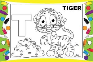 Färbung Tiger Cartoon mit Alphabet für Kinder vektor