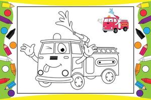 Feuerwehrmann-LKW-Cartoon zum Ausmalen für Kinder vektor