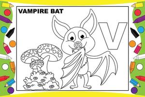Färbung Vampirfledermaus Cartoon mit Alphabet für Kinder vektor