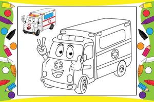 Färbung Krankenwagen Cartoon für Kinder vektor