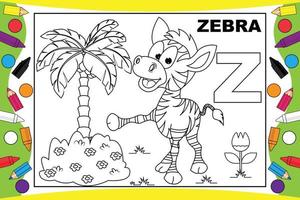 Färbung Zebra Cartoon mit Alphabet für Kinder vektor