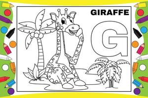 Färbung Giraffe Cartoon mit Alphabet für Kinder vektor