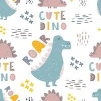 süßes Babymuster mit Dinosauriern. nahtloser hintergrund im skandinavischen stil. Endlosdruck auf Stoff, Kindertextilien, Digitalpapier. vektorillustration, handgezeichnet vektor