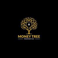 pengar träd och hus logotyp eller ikon design vektor