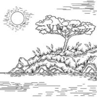 Vektor-Gliederungsdesign Landschaftsbaum mit Mond vektor