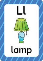 lampvektor isolerad på vit bakgrund bokstaven l flashcard lampa tecknad vektor