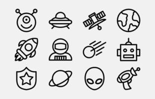 Weltraum-Sci-Fi-Umriss-Icon-Sammlung vektor