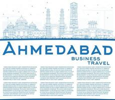 skissera Ahmedabads skyline med blå byggnader och kopieringsutrymme. vektor