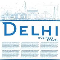 kontur delhi skyline med blå byggnader och kopieringsutrymme. vektor