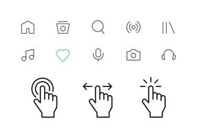 Satz Musiklinie Ikonenvektor, Handberührungsikonen stellten Vektorillustration ein. vektor