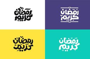 ramadan kareem mubarak islamiska gratulationskort i arabisk kalligrafi vektor. ramadan kareem vektortypografi. ramadan semester vektorillustration. ramadan kalligrafi i islamisk konst. vektor