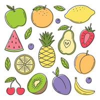 handritad uppsättning sommar tropiska frukter doodle. vegetarisk mat i skissstil. vektor illustration isolerad på vit bakgrund.