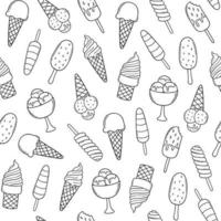 handritad sömlösa mönster av glass doodle. söta desserter. eskimå, våffelstrut i skissstil. vektor illustration för café eller restaurang meny, födelsedagskort