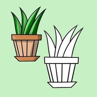 en uppsättning färg och skissbild. grön växt sansevieria, aloe i en keramisk kruka, inomhusväxter, tecknad vektorillustration på en grön bakgrund vektor