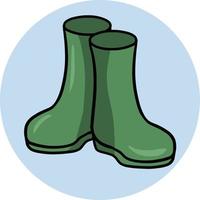 Grüne Gummistiefel für die Gartenarbeit, Arbeitskleidung, Vektor-Cartoon-Illustration auf rundem hellem Hintergrund vektor