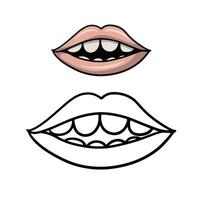 rosa Lippen mit weißen Zähnen, Cartoon-Vektor-Illustration auf weißem Hintergrund. eine Reihe von Farb- und Skizzenzeichnungen. vektor