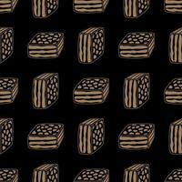 Brownies auf schwarzem Hintergrund. Geschenkpapiermuster für Bäckerei. handgezeichnete Linien. vektor