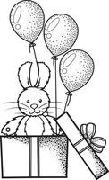 vektorillustration, einfarbige zeichnung, spielzeughase in einer geschenkbox mit luftballons vektor