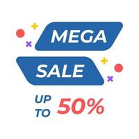 Mega-Sale-Label-Illustration. rabattangebot preisschild, symbol und aufkleber für werbekampagne im einzelhandel, verkaufspromo-marketing-rabatt 50 prozent. Aufkleberverkauf, Anzeigenangebot einkaufen. vektor