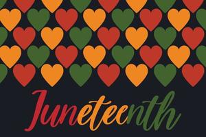 juneteenth banner med hjärtan mönster i pan afrikanska flaggan färger - röd, gul, grön. bakgrund för banner, vykort, flyer vektor design