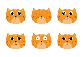 Reihe von niedlichen Katzen-Emoticons im flachen Design vektor