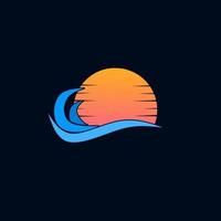 Vorlage Logo Sonnenuntergang in Meereswelle vektor