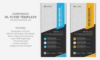 modern rena stilfulla trendiga blå och gula företags dl-reklambladsställkortsdesign med svart bakgrund för reklam vektor