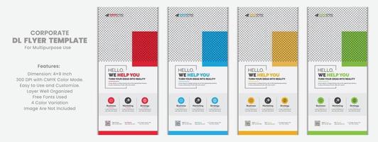 einfaches minimales elegantes rotes, blaues, gelbes, grünes DL-Flyer-Rack-Karten-Vorlagendesign für Unternehmen, sauberes Design für Werbung und Mehrzwecknutzung mit kreativem Konzept vektor