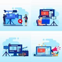 flaches Design des Videomarketing-Einflussfaktorlandungsseiten-Websiteillustrationsvektors vektor