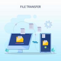 Dateiübertragungskonzept, Backup-Daten, Technologie-Cloud, Upload und Download, flache Vektorvorlage vektor