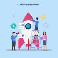 Startup-Launch-Konzept. Entwicklungsprozess, Innovationsprodukt, kreative Idee. vektor