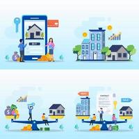 köpa fastigheter online på mobiltelefon app vektor illustration koncept.