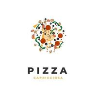 pizza capricciosa topping mönster illustration vektor logotyp