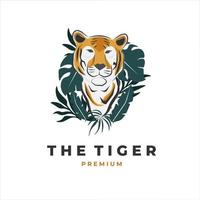 Logoillustration eines Tigers hinter einer Pflanze vektor