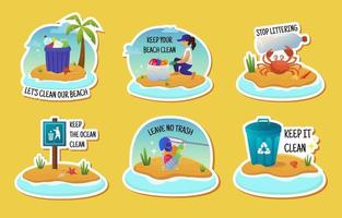 eco beach cleaning sticker collection vektor