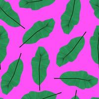 tropische grüne Blätter auf violettem Hintergrund. Nahtloses Muster aus großen Blättern vektor