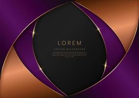 elegante abstrakte luxus geschwungene form braune und violette farbe auf schwarzem hintergrund mit kopienraum für text. vektor
